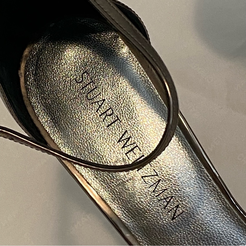 Stuart Weitzman Nudistsong Ankle Strap 4" Stilletos in Pewter Bronze US 9 M - Picture 2 of 9